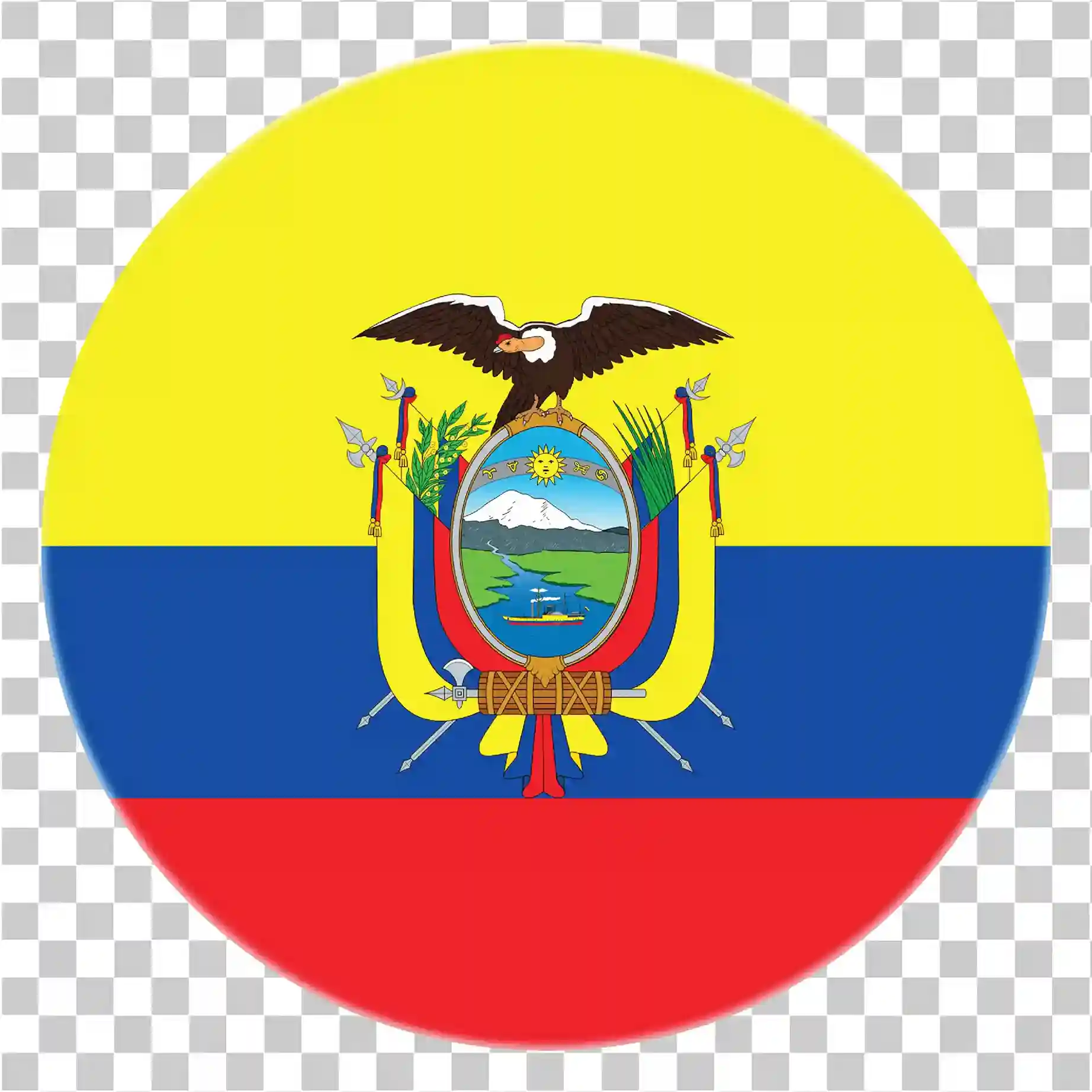 Ecuador Flag, Circular Ecuador Flag Icon, National Symbols, Coat of Arms, Country Flag PNG, 